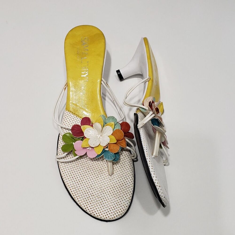 Adorable Sam & Libby Slip on Kitten Heel Colorful Sandals, Size 37 (size 6.5) - Picture 2 of 7